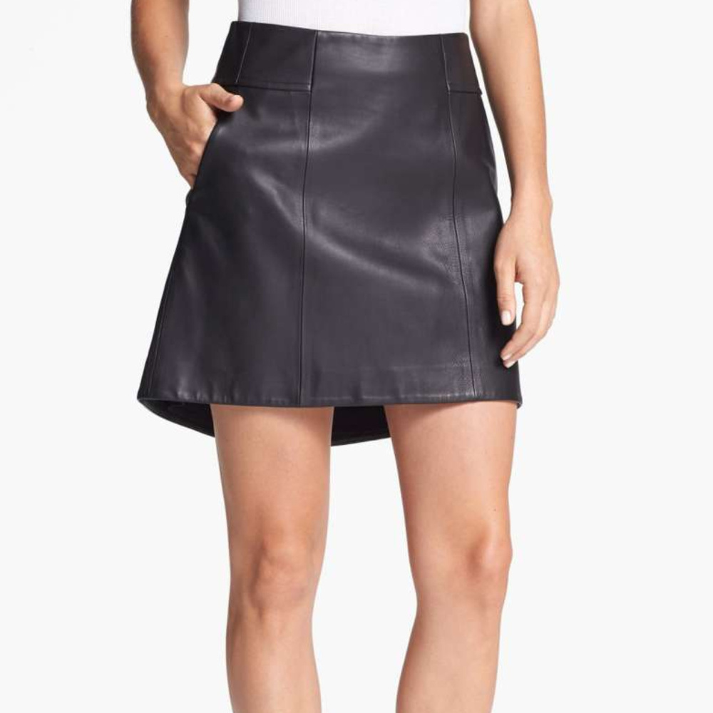THEYSKENS THEORY Black Leather Flare Skirt